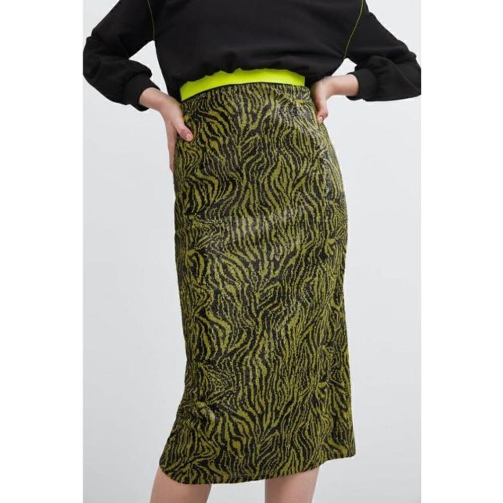 Zara Sequined Abstract Printed Midi Pencil Skirt